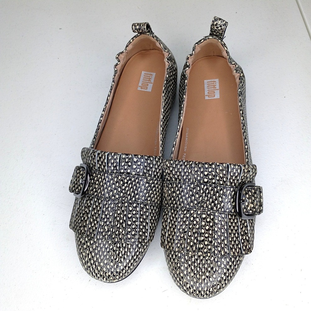 Fitflop Allegro Fringe Snake Embossed Leather Loafer sz 8